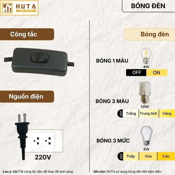 Đèn Cây Đứng Decor HUTA Light For Life KC6 Thân Kim Loại Cong, 3 Màu Ánh Sáng, Bảo Hành 24 Tháng