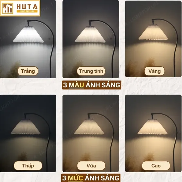Đèn Cây Đứng Decor HUTA Light For Life KC6 Thân Kim Loại Cong, 3 Màu Ánh Sáng, Bảo Hành 24 Tháng