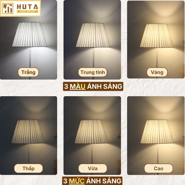 Đèn Cây Đứng Decor HUTA Light For Life KT1 Thân Kim Loại, Chao Xếp Ly,  Điều Chỉnh Ánh Sáng Vàng