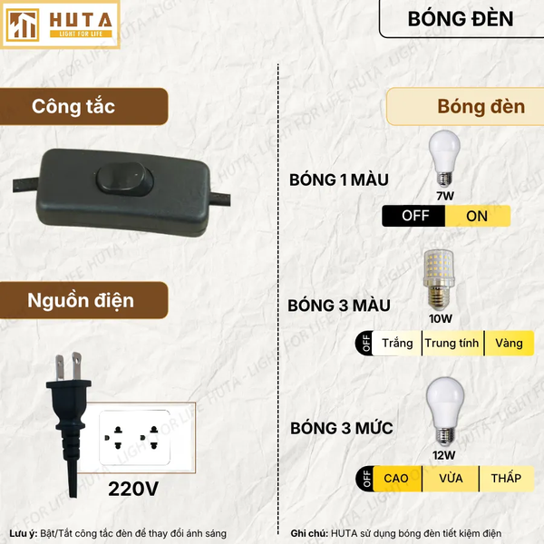 Đèn Cây Đứng Decor HUTA Light For Life KT1 Thân Kim Loại, Chao Xếp Ly,  Điều Chỉnh Ánh Sáng Vàng