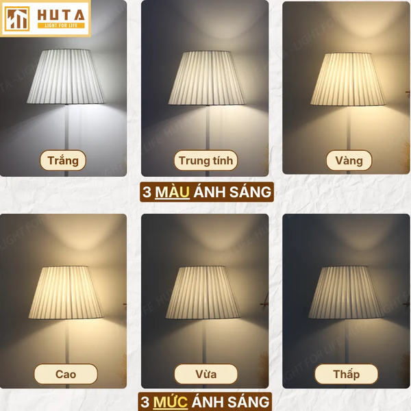 Đèn Cây Đứng Decor HUTA Light For Life KT1 Thân Kim Loại, Chao Xếp Ly,  Điều Chỉnh Ánh Sáng Vàng