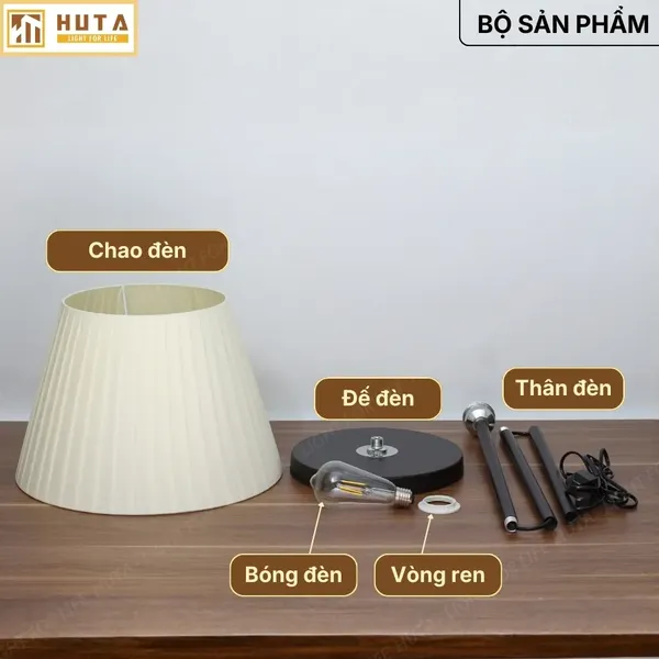 Đèn Cây Đứng Decor HUTA Light For Life KT1 Thân Kim Loại, Chao Xếp Ly,  Điều Chỉnh Ánh Sáng Vàng