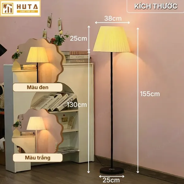 Đèn Cây Đứng Decor HUTA Light For Life KT1 Thân Kim Loại, Chao Xếp Ly,  Điều Chỉnh Ánh Sáng Vàng