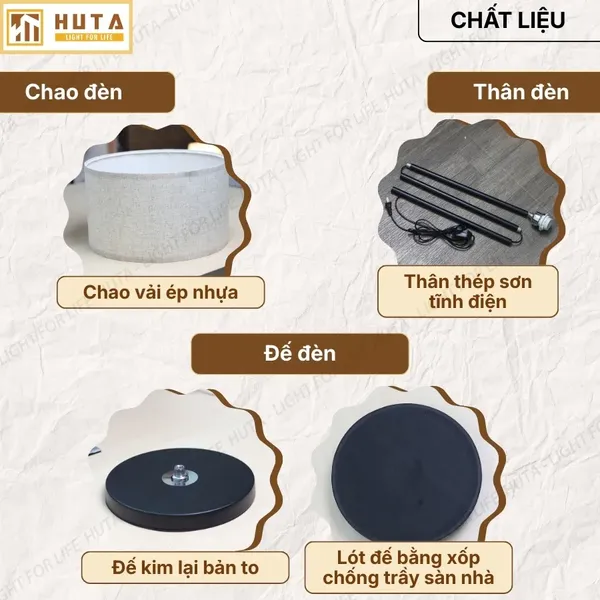 Đèn Cây Đứng HUTA Light For Life KT4 Thân Kim Loại, Điều Chỉnh Ánh Sáng Vàng