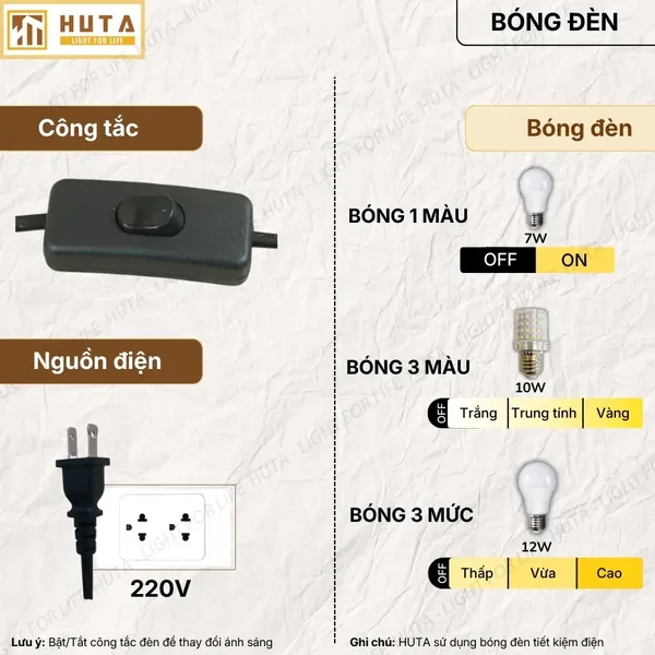 Đèn Cây Đứng HUTA Light For Life KT4 Thân Kim Loại, Điều Chỉnh Ánh Sáng Vàng