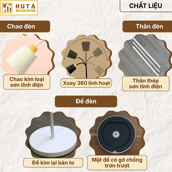 Đèn Cây Đứng Đọc Sách HUTA Light For Life KT05 Trang Trí Phòng Khách Phong Cách Bắc Âu Ba Màu Sáng