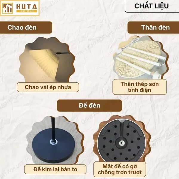 Đèn Cây Đứng Decor HUTA Light For Life KT6 Thân Kim Loại Khớp Cong, Chao Xếp Ly,  Điều Chỉnh Ánh Sáng