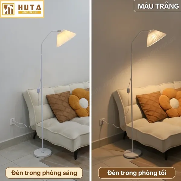 Đèn Cây Đứng Decor HUTA Light For Life KT6 Thân Kim Loại Khớp Cong, Chao Xếp Ly,  Điều Chỉnh Ánh Sáng