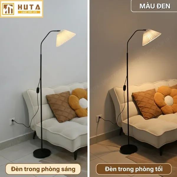 Đèn Cây Đứng Decor HUTA Light For Life KT6 Thân Kim Loại Khớp Cong, Chao Xếp Ly,  Điều Chỉnh Ánh Sáng