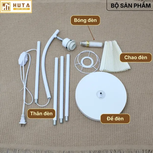 Đèn Cây Đứng Decor HUTA Light For Life KT7 Thân Kim Loại, Chao Xếp Ly, Điều Chỉnh Ánh Sáng Vàng