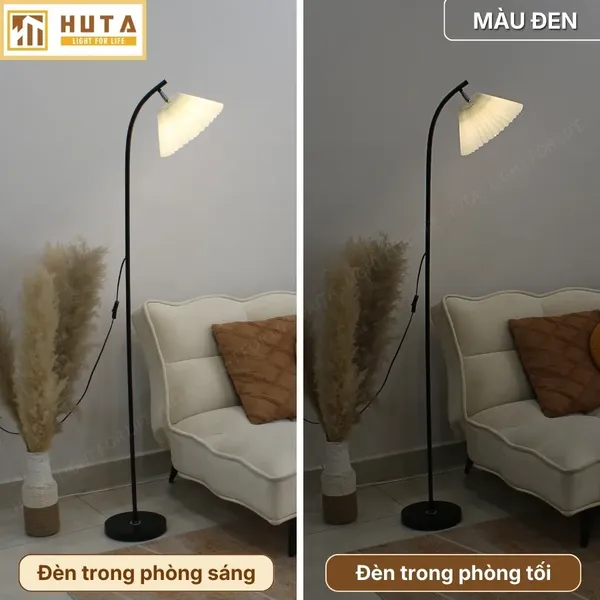 Đèn Cây Đứng Decor HUTA Light For Life KT7 Thân Kim Loại, Chao Xếp Ly, Điều Chỉnh Ánh Sáng Vàng