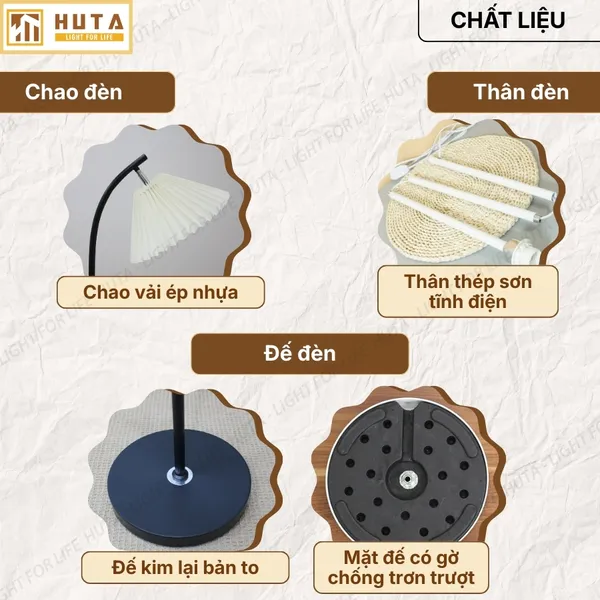 Đèn Cây Đứng Decor HUTA Light For Life KT07 Thân Kim Loại, Chao Xếp Ly, Điều Chỉnh Ánh Sáng Vàng