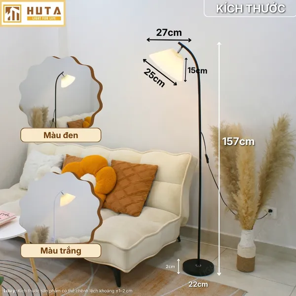 Đèn Cây Đứng Decor HUTA Light For Life KT07 Thân Kim Loại, Chao Xếp Ly, Điều Chỉnh Ánh Sáng Vàng
