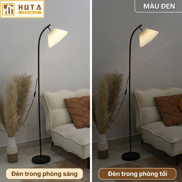 Đèn Cây Đứng Decor HUTA Light For Life KT07 Thân Kim Loại, Chao Xếp Ly, Điều Chỉnh Ánh Sáng Vàng