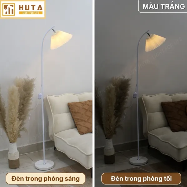 Đèn Cây Đứng Decor HUTA Light For Life KT07 Thân Kim Loại, Chao Xếp Ly, Điều Chỉnh Ánh Sáng Vàng