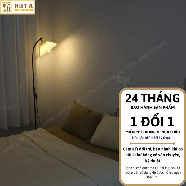 Đèn Cây Đứng Decor HUTA Light For Life KT7 Thân Kim Loại, Chao Xếp Ly, Điều Chỉnh Ánh Sáng Vàng