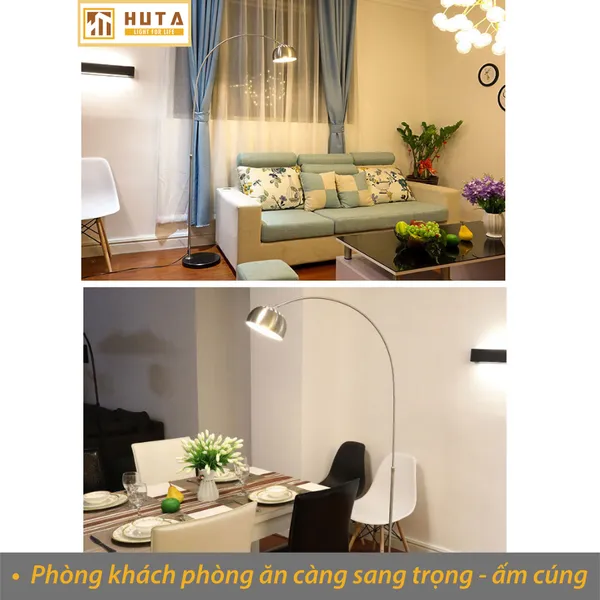 Đèn Cây Đứng HUTA KC3 Thân Cong Thân Thép, Bóng Led Ánh Sáng Vàng