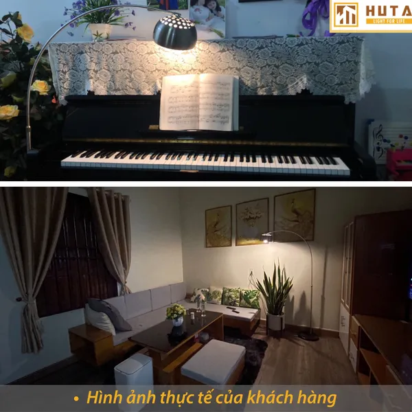 Đèn Cây Đứng HUTA KC3 Thân Cong Thân Thép, Bóng Led Ánh Sáng Vàng
