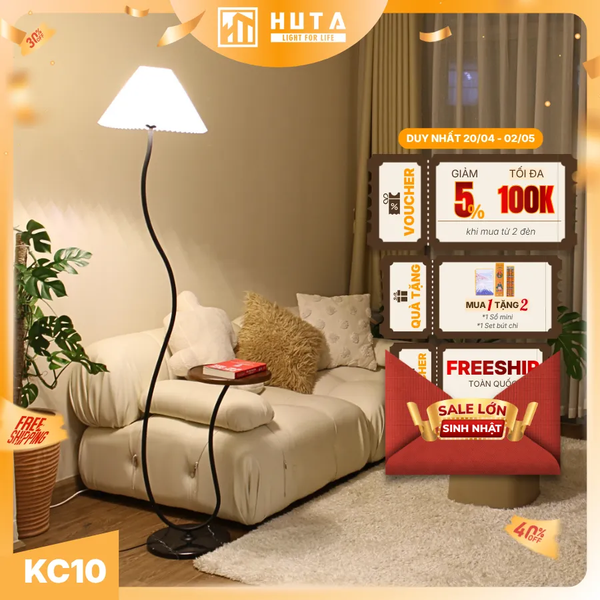 Đèn Cây Đứng Decor HUTA Light For Life KC10 Thân Thép Kết Hợp Bàn Cafe, Trang Trí Nội Thất