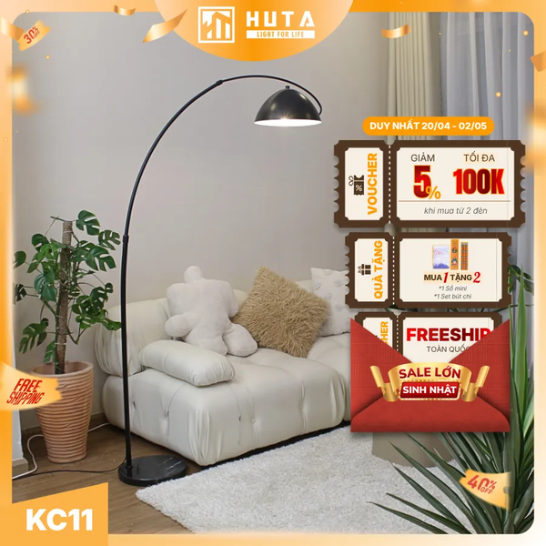 Đèn Cây Đứng Decor HUTA Light For Life KC11 Thân Cong, Trang Trí Nội Thất, Ba Màu Ánh Sáng Vàng