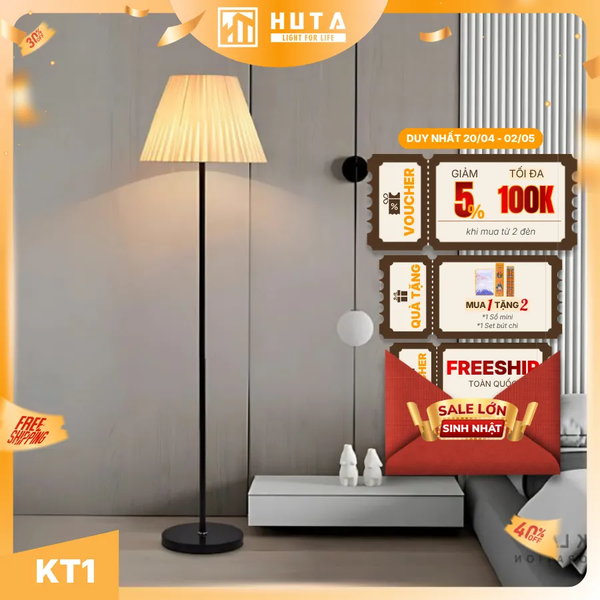Đèn Cây Đứng Decor HUTA Light For Life KT1 Thân Kim Loại, Chao Xếp Ly,  Điều Chỉnh Ánh Sáng Vàng
