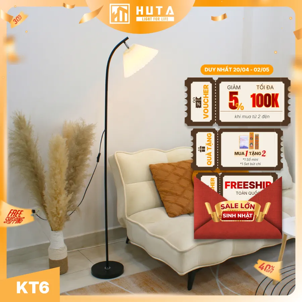 Đèn Cây Đứng Decor HUTA Light For Life KT7 Thân Kim Loại, Chao Xếp Ly, Điều Chỉnh Ánh Sáng Vàng