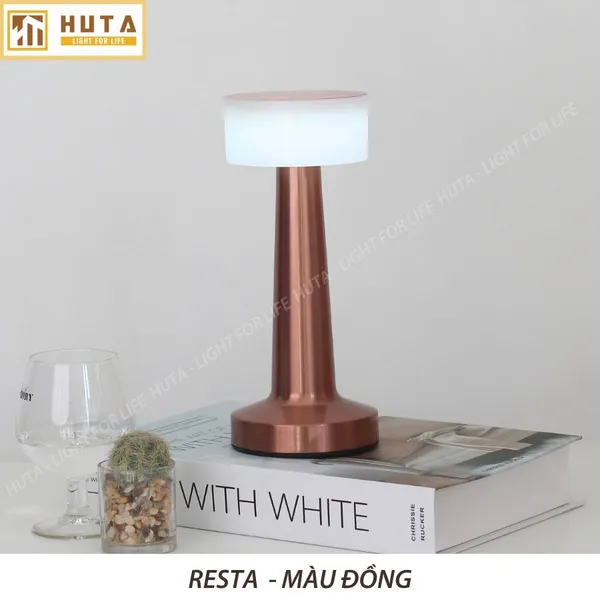Đèn Bàn Led Quầy Bar, Quán Bar, Nhà Hàng Pin Sạc Tích Điện Mã RESTA Ánh Sáng Vàng, Cảm Ứng