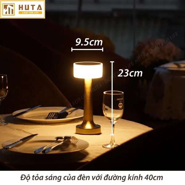 Đèn Bàn Led Quầy Bar, Quán Bar, Nhà Hàng Pin Sạc Tích Điện Mã RESTA Ánh Sáng Vàng, Cảm Ứng