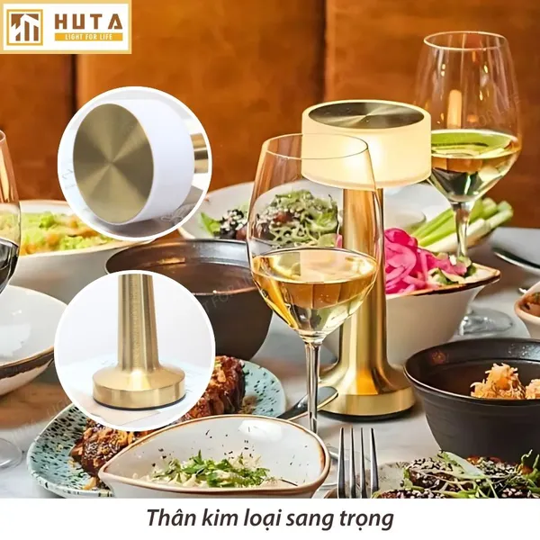 Đèn Bàn Led Quầy Bar, Quán Bar, Nhà Hàng Pin Sạc Tích Điện Mã RESTA Ánh Sáng Vàng, Cảm Ứng