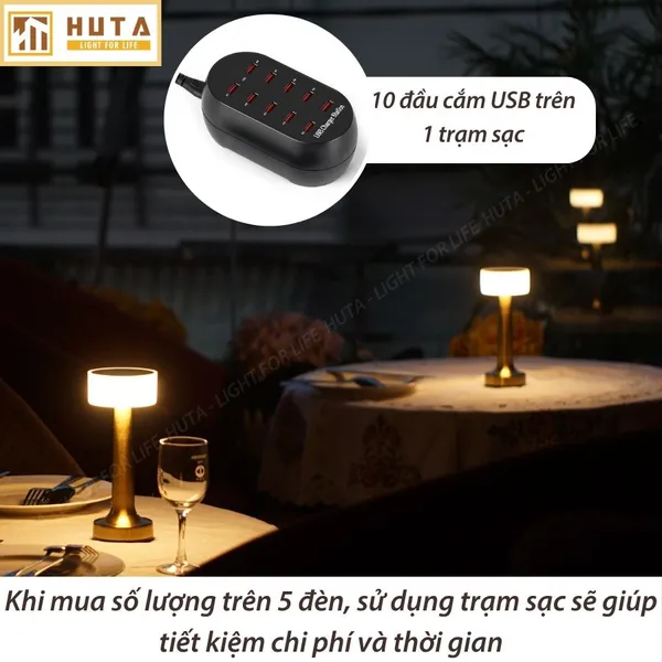 Đèn Bàn Led Quầy Bar, Quán Bar, Nhà Hàng Pin Sạc Tích Điện Mã RESTA Ánh Sáng Vàng, Cảm Ứng