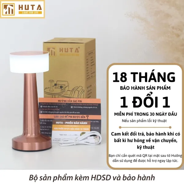 Đèn Bàn Led Quầy Bar, Quán Bar, Nhà Hàng Pin Sạc Tích Điện Mã RESTA Ánh Sáng Vàng, Cảm Ứng