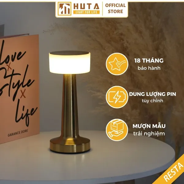 Đèn Bàn Led Quầy Bar, Quán Bar, Nhà Hàng Pin Sạc Tích Điện Mã RESTA Ánh Sáng Vàng, Cảm Ứng