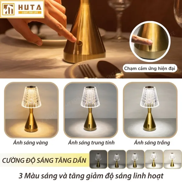 Đèn Bàn Led Quầy Bar, Nhà Hàng Pin Sạc Tích Điện Cảm Ứng HUTA Light For Life Mã RESBED2