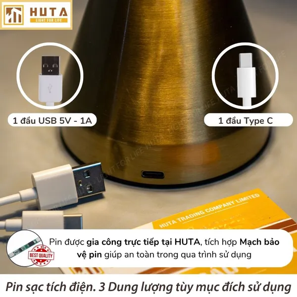 Đèn Bàn Led Quầy Bar, Nhà Hàng Pin Sạc Tích Điện Cảm Ứng HUTA Light For Life Mã RESBED2