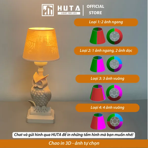 Đèn ngủ 3D Thân Cú HUTA Light For Life Chao In Ảnh Theo Yêu Cầu, Harry Potter Trang Trí Phòng Ngủ