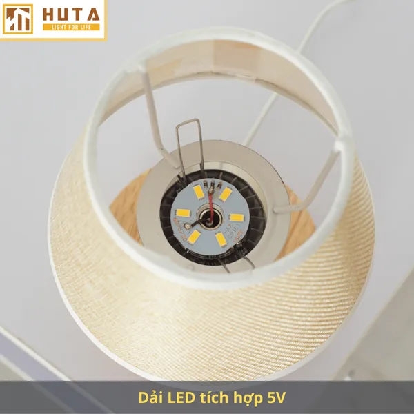 Đèn Ngủ Để Bàn Gỗ HUTA G9 Đầu Cắm USB, Decor Phòng Ngủ, Dải Led Ánh Sáng Vàng