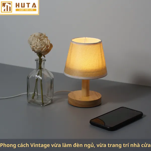 Đèn Ngủ Để Bàn Gỗ HUTA G9 Đầu Cắm USB, Decor Phòng Ngủ, Dải Led Ánh Sáng Vàng