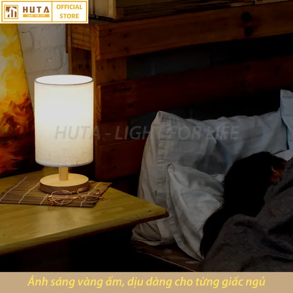 Đèn Ngủ Để Bàn Gỗ HUTA G1 Điều Chỉnh Độ Sáng, Ánh Sáng Vàng Ấm, Đầu Cắm 2 Chấu 220V