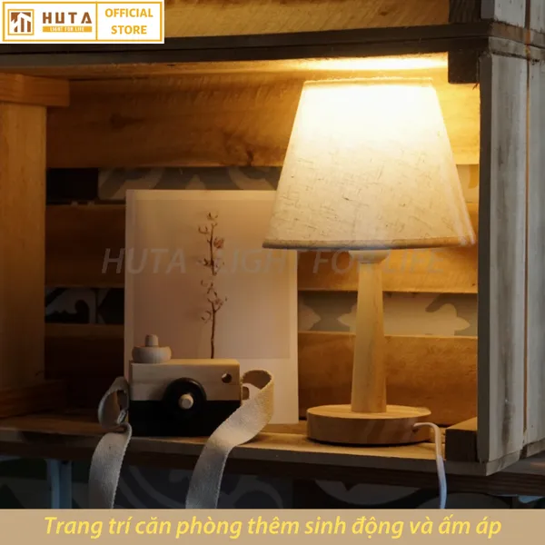 Đèn Ngủ Để Bàn Gỗ HUTA G2 Điều Chỉnh Độ Sáng, Ánh Sáng Vàng, Bảo Hành 24 Tháng