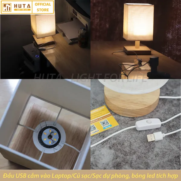 Đèn Ngủ Để Bàn Gỗ HUTA G3S Đầu Cắm USB, Dải Led Ánh Sáng Vàng Tiết Kiệm Điện