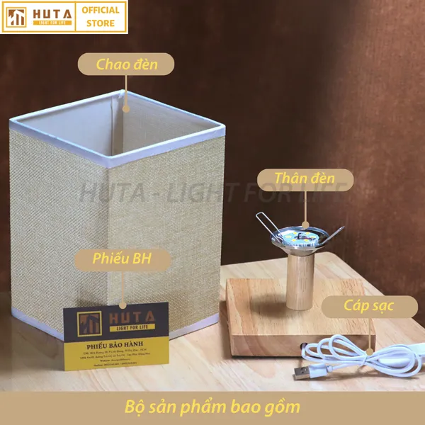 Đèn Ngủ Để Bàn Gỗ HUTA G3S Đầu Cắm USB, Dải Led Ánh Sáng Vàng Tiết Kiệm Điện