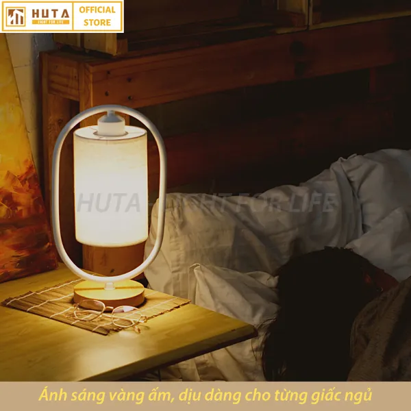 Đèn Ngủ Để Bàn Gỗ HUTA G6 Điều Chỉnh Độ Sáng, Ánh Sáng Vàng, Bảo Hành 24 Tháng