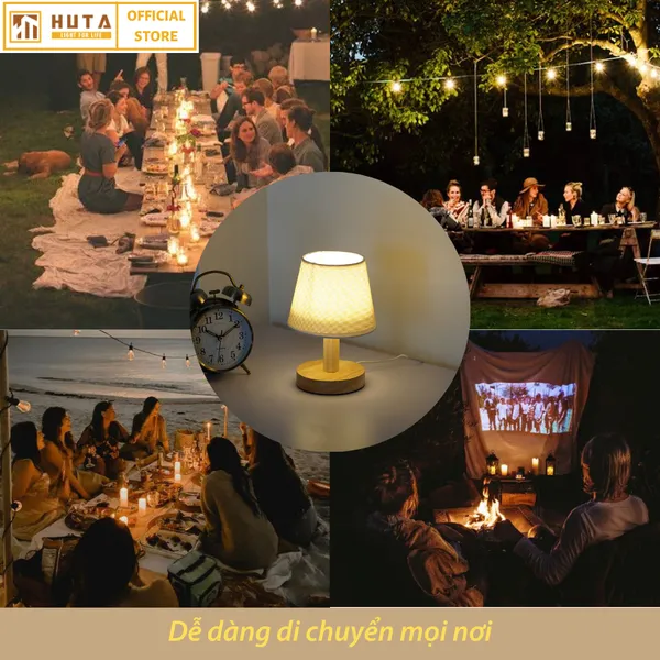 Đèn Ngủ Để Bàn Gỗ HUTA G9 Đầu Cắm USB, Decor Phòng Ngủ, Dải Led Ánh Sáng Vàng