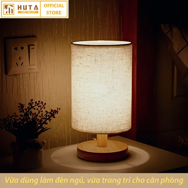 Đèn Ngủ Để Bàn Gỗ HUTA G1 Điều Chỉnh Độ Sáng, Ánh Sáng Vàng Ấm, Đầu Cắm 2 Chấu 220V