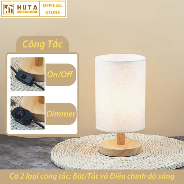 Đèn Ngủ Để Bàn Gỗ HUTA G1 Điều Chỉnh Độ Sáng, Ánh Sáng Vàng Ấm, Đầu Cắm 2 Chấu 220V