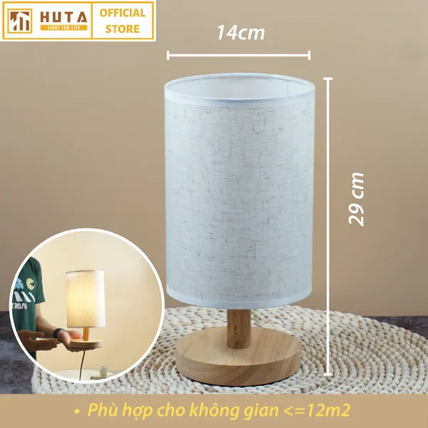 Đèn Ngủ Để Bàn Gỗ HUTA G1 Điều Chỉnh Độ Sáng, Ánh Sáng Vàng Ấm, Đầu Cắm 2 Chấu 220V
