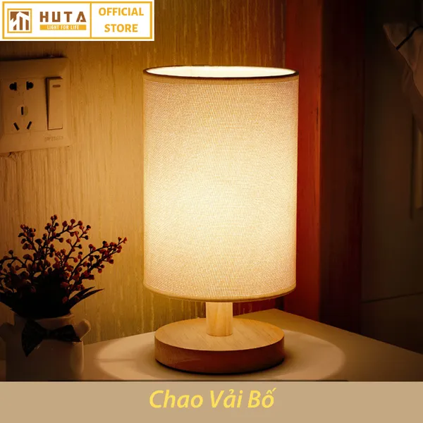 Đèn Ngủ Để Bàn Gỗ HUTA G1 Điều Chỉnh Độ Sáng, Ánh Sáng Vàng Ấm, Đầu Cắm 2 Chấu 220V