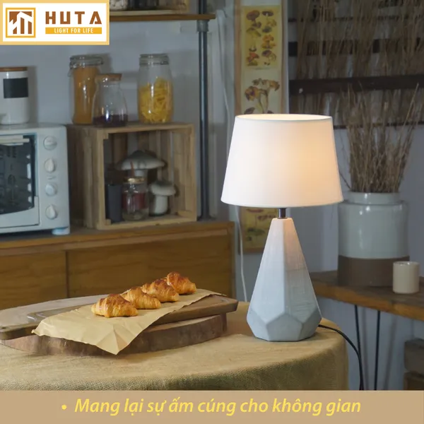Đèn Ngủ Để Bàn Sứ HUTA S15 Sang Trọng Trang Trí Khách Sạn, Điều Chỉnh Độ Sáng