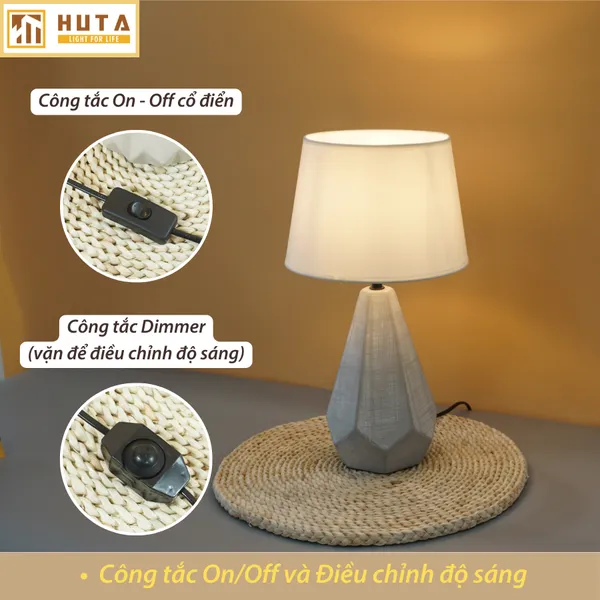 Đèn Ngủ Để Bàn Sứ HUTA S15 Sang Trọng Trang Trí Khách Sạn, Điều Chỉnh Độ Sáng