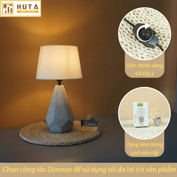 Đèn Ngủ Để Bàn Sứ HUTA S15 Sang Trọng Trang Trí Khách Sạn, Điều Chỉnh Độ Sáng